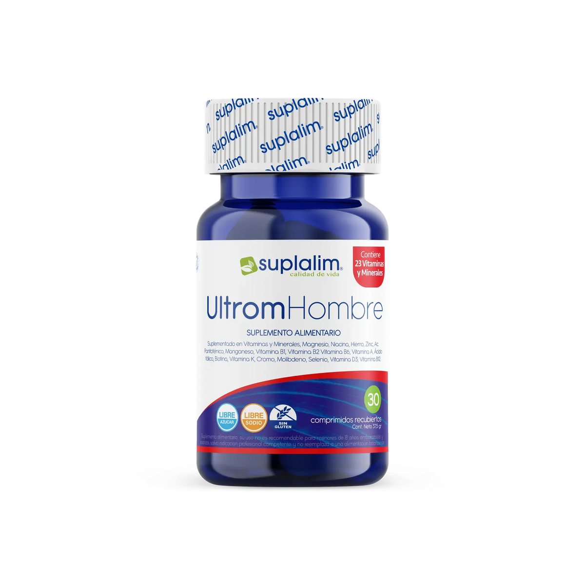 Ultrom Hombre es un multivitamínico para hombres con 23 vitaminas y minerales que fortalece el sistema inmune, energía y salud integral.